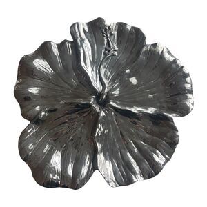 Beatriz Ball Garden Hibiscus Round Platter 17" Aluminum Sand Cast Vintage